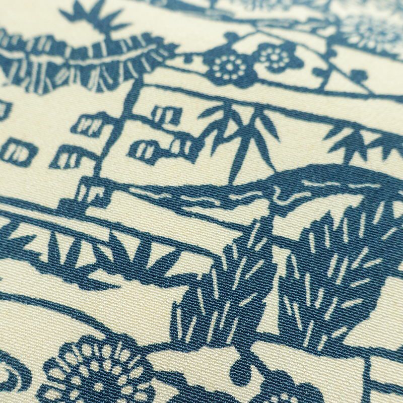 名古屋帯 全通柄 縮緬 正絹 木の葉・植物柄 名古屋仕立て なごや帯 リサイクル帯 帯 白_画像6