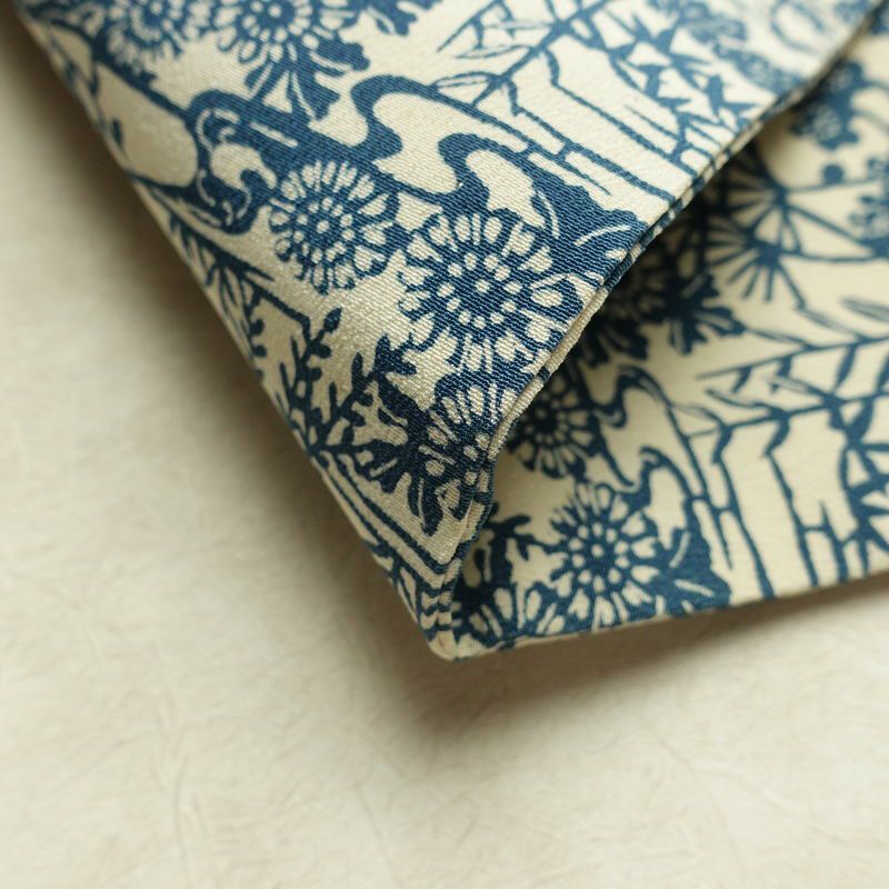 名古屋帯 全通柄 縮緬 正絹 木の葉・植物柄 名古屋仕立て なごや帯 リサイクル帯 帯 白_画像10