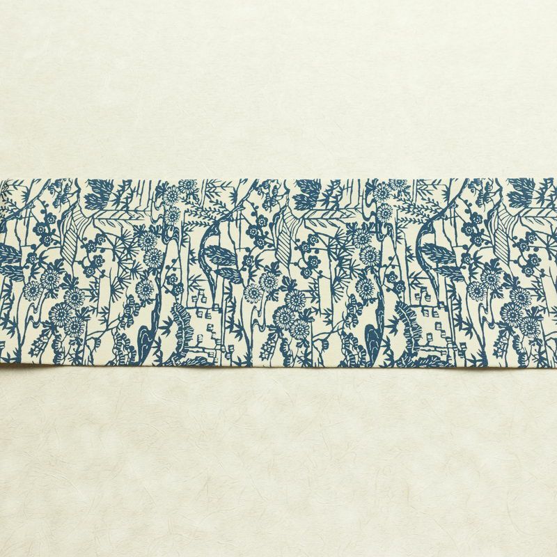 名古屋帯 全通柄 縮緬 正絹 木の葉・植物柄 名古屋仕立て なごや帯 リサイクル帯 帯 白_画像14