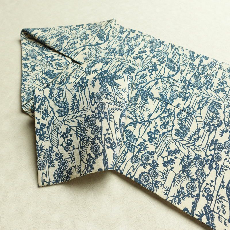 名古屋帯 全通柄 縮緬 正絹 木の葉・植物柄 名古屋仕立て なごや帯 リサイクル帯 帯 白_画像20