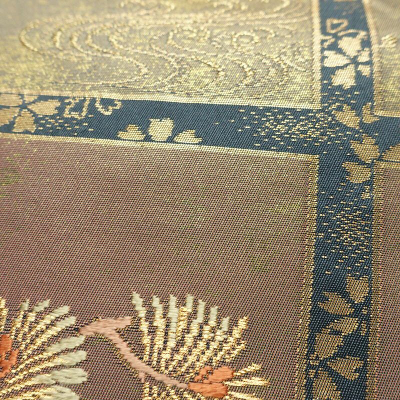 名古屋帯 六通柄 良品 正絹 古典柄 名古屋仕立て なごや帯 リサイクル帯 帯 箔 青・紺_画像5