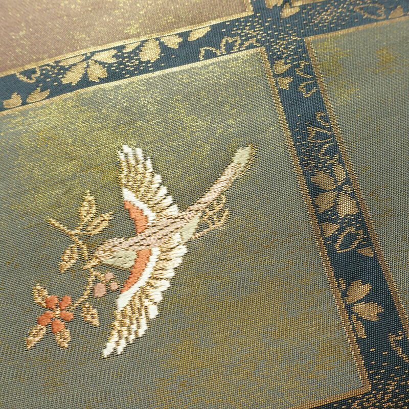 名古屋帯 六通柄 良品 正絹 古典柄 名古屋仕立て なごや帯 リサイクル帯 帯 箔 青・紺_画像6