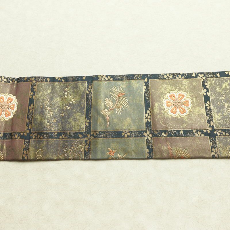 名古屋帯 六通柄 良品 正絹 古典柄 名古屋仕立て なごや帯 リサイクル帯 帯 箔 青・紺_画像13
