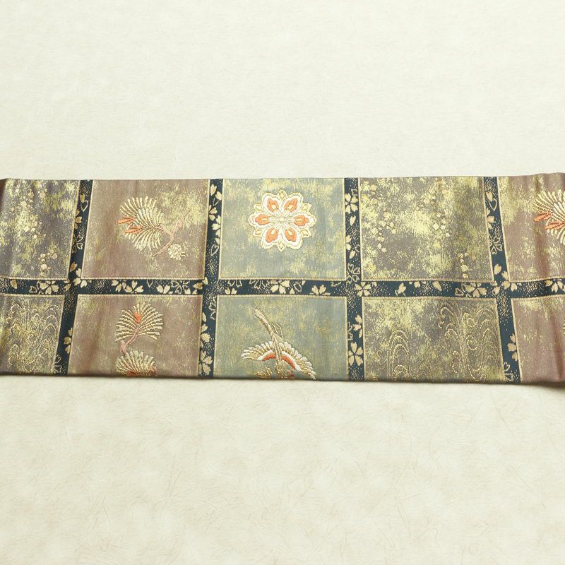 名古屋帯 六通柄 良品 正絹 古典柄 名古屋仕立て なごや帯 リサイクル帯 帯 箔 青・紺_画像14