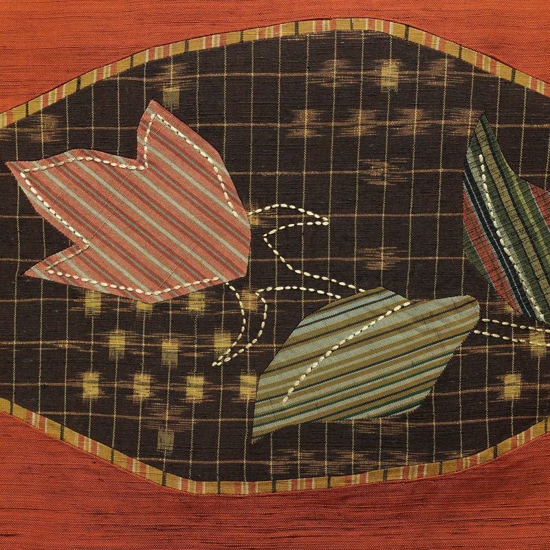 名古屋帯 太鼓柄 正絹 木の葉・植物柄 名古屋仕立て なごや帯 リサイクル帯 帯 モダン シンプル 洒落 橙_画像2