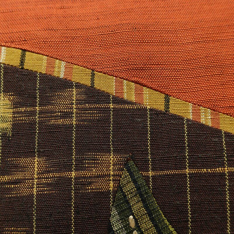 名古屋帯 太鼓柄 正絹 木の葉・植物柄 名古屋仕立て なごや帯 リサイクル帯 帯 モダン シンプル 洒落 橙_画像6