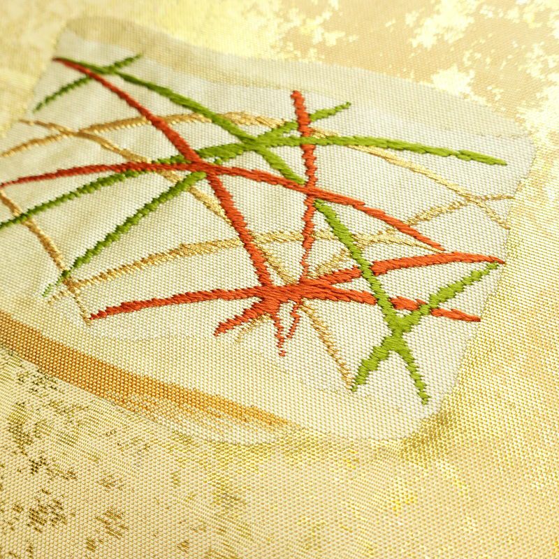 名古屋帯 太鼓柄 正絹 古典柄 名古屋仕立て なごや帯 リサイクル帯 帯 箔 シンプル 黄・黄土色_画像5