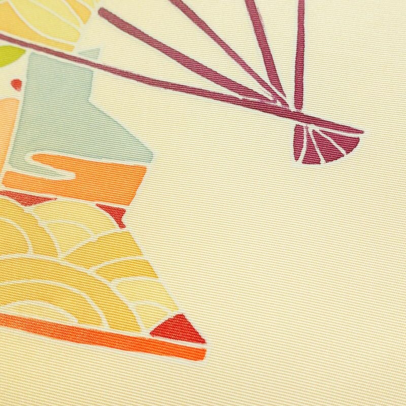 名古屋帯 太鼓柄 美品 落款入り 正絹 古典柄 名古屋仕立て なごや帯 リサイクル帯 帯 扇子 クリーム_画像6