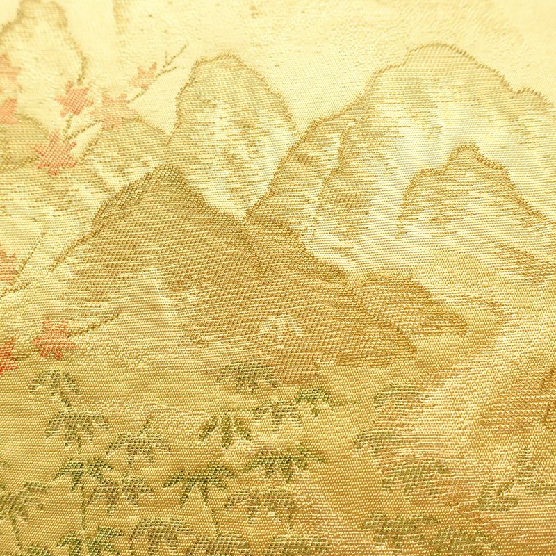名古屋帯 六通柄 正絹 人物・動物柄 名古屋仕立て なごや帯 リサイクル帯 帯 黄・黄土色_画像7