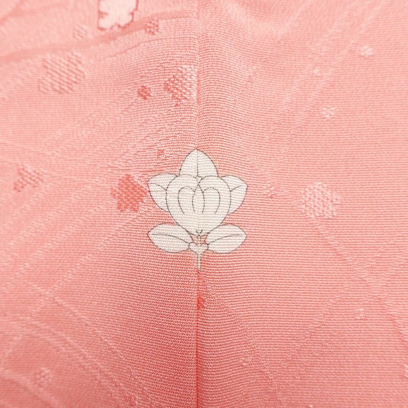 色無地 しつけ糸付き 一つ紋付き 正絹 木の葉・植物柄 袷仕立て 身丈156.5cm 裄丈64cm リサイクル着物 着物 お茶会 フォーマル ピンク_画像11