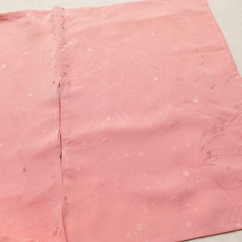色無地 しつけ糸付き 一つ紋付き 正絹 木の葉・植物柄 袷仕立て 身丈156.5cm 裄丈64cm リサイクル着物 着物 お茶会 フォーマル ピンク_画像12