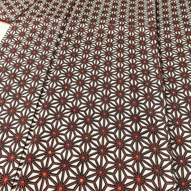 小紋 良品 付下小紋 正絹 麻の葉柄 袷仕立て 身丈158cm 裄丈64.5cm リサイクル着物 着物 赤・朱_画像5