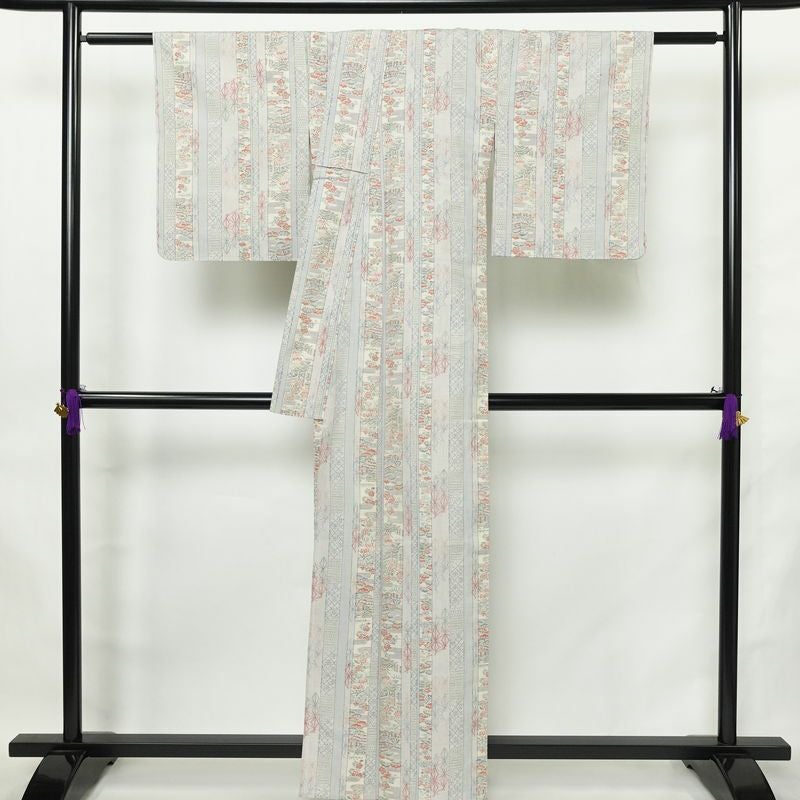 単衣 紬 正絹 縞柄・線柄 単衣仕立て 身丈160.5cm 裄丈64.5cm リサイクル着物 着物 青・紺_画像2