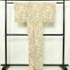 小紋 付下小紋 良品 しつけ糸付き 縮緬 正絹 花柄 袷仕立て 身丈158.5cm 裄丈64.5cm リサイクル着物 着物 ベージュ_画像2