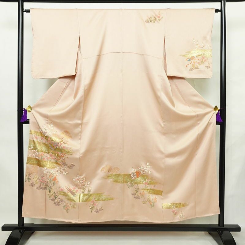 訪問着 美品 しつけ糸付き 正絹 古典柄 袷仕立て 身丈152cm 裄丈63.5cm リサイクル着物 着物 箔 金彩 入学式 卒業式 七五三 お宮参り フォーマル ピンク_画像1
