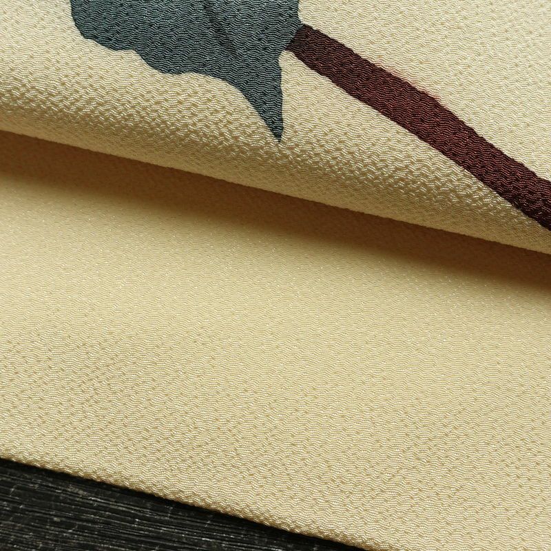 名古屋帯 太鼓柄 縮緬 正絹 花柄 名古屋仕立て なごや帯 リサイクル帯 帯 シンプル クリーム_画像8