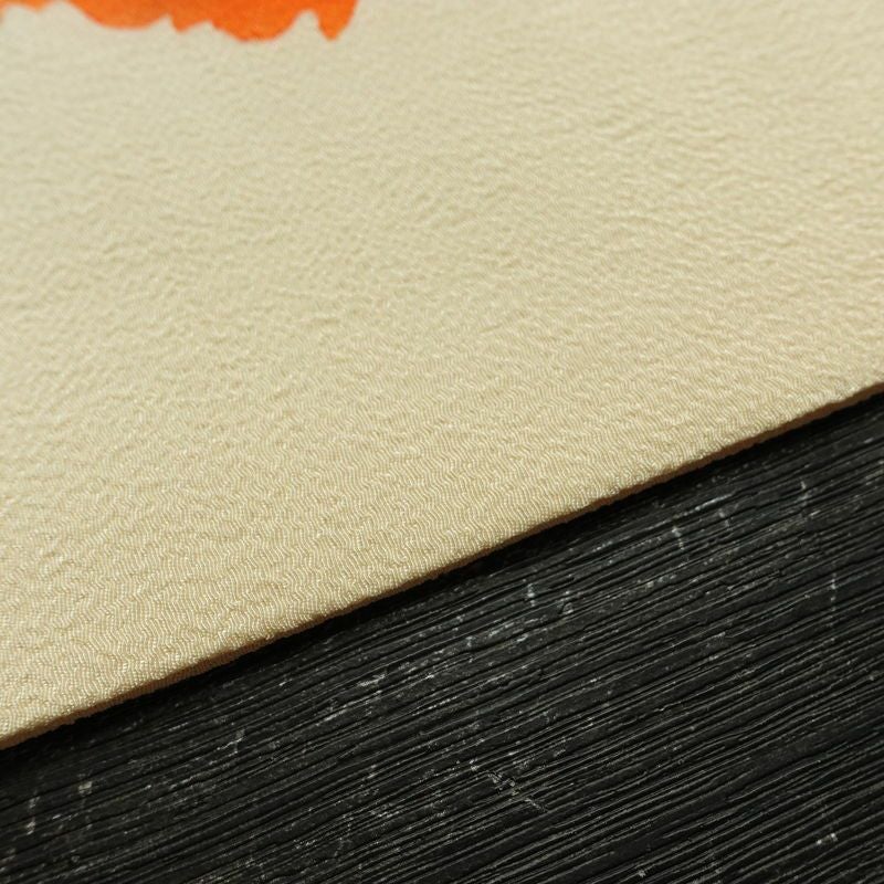 名古屋帯 太鼓柄 縮緬 正絹 花柄 名古屋仕立て なごや帯 リサイクル帯 帯 シンプル クリーム_画像13