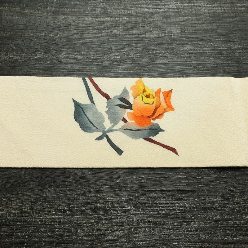 名古屋帯 太鼓柄 縮緬 正絹 花柄 名古屋仕立て なごや帯 リサイクル帯 帯 シンプル クリーム_画像14