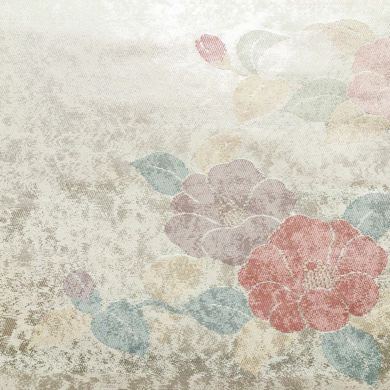 名古屋帯 六通柄 良品 正絹 花柄 名古屋仕立て なごや帯 リサイクル帯 帯 箔 金・銀_画像2