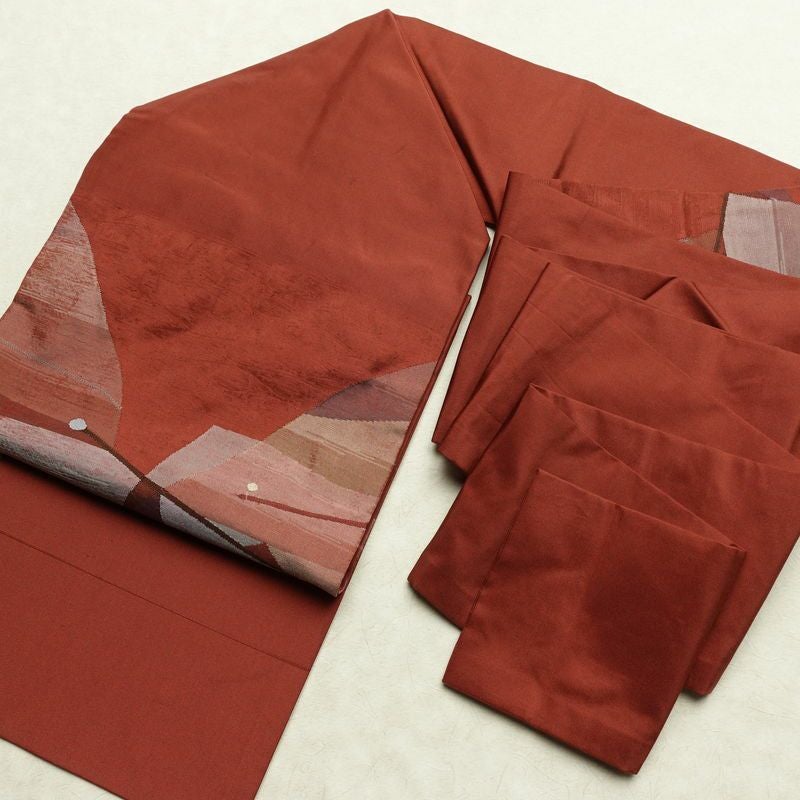 名古屋帯 太鼓柄 正絹 幾何学柄・抽象柄 名古屋仕立て なごや帯 リサイクル帯 帯 モダン 茶_画像16