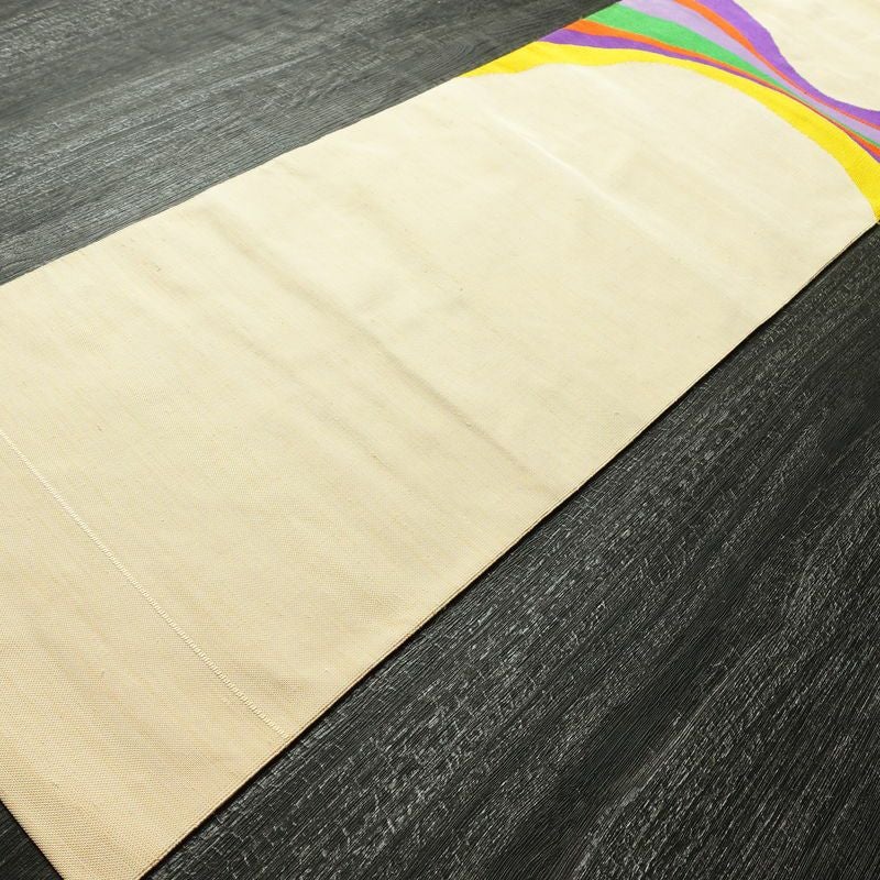 名古屋帯 太鼓柄 良品 正絹 幾何学柄・抽象柄 名古屋仕立て なごや帯 リサイクル帯 帯 モダン クリーム_画像8