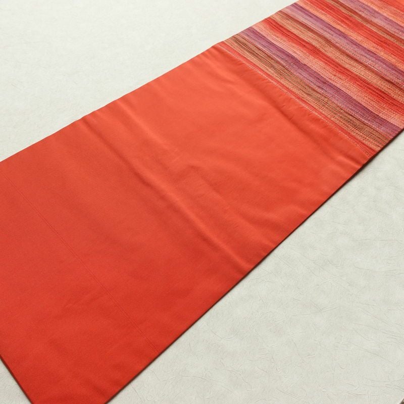 名古屋帯 太鼓柄 正絹 縞柄・線柄 名古屋仕立て なごや帯 リサイクル帯 帯 モダン 赤・朱_画像8