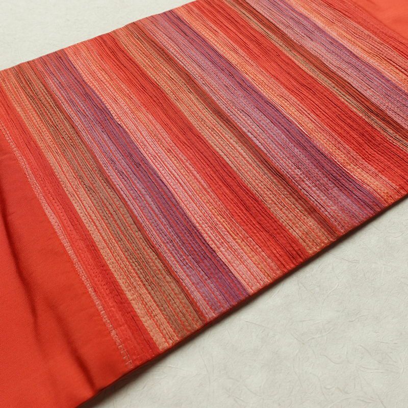 名古屋帯 太鼓柄 正絹 縞柄・線柄 名古屋仕立て なごや帯 リサイクル帯 帯 モダン 赤・朱_画像10