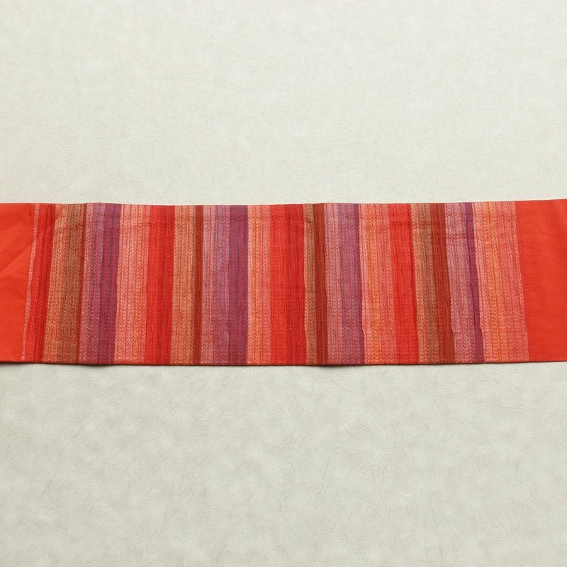 名古屋帯 太鼓柄 正絹 縞柄・線柄 名古屋仕立て なごや帯 リサイクル帯 帯 モダン 赤・朱_画像12