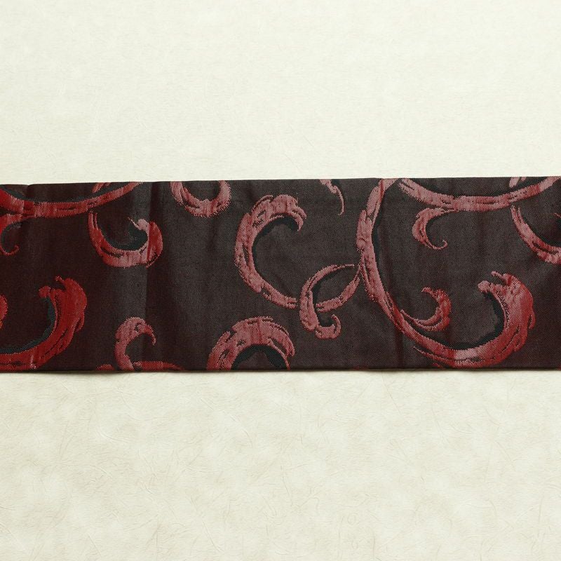 名古屋帯 六通柄 良品 正絹 木の葉・植物柄 名古屋仕立て なごや帯 リサイクル帯 帯 小豆・エンジ_画像14