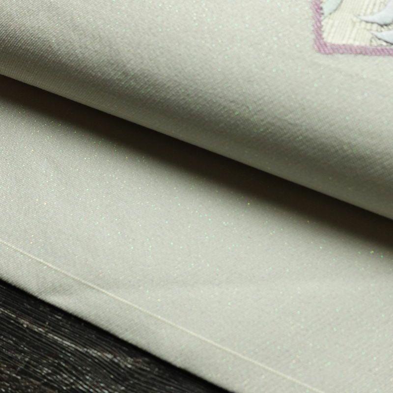 名古屋帯 太鼓柄 良品 正絹 木の葉・植物柄 名古屋仕立て なごや帯 リサイクル帯 帯 刺繍 箔 青・紺_画像7