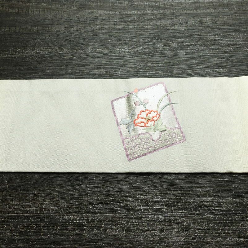 名古屋帯 太鼓柄 良品 正絹 木の葉・植物柄 名古屋仕立て なごや帯 リサイクル帯 帯 刺繍 箔 青・紺_画像15