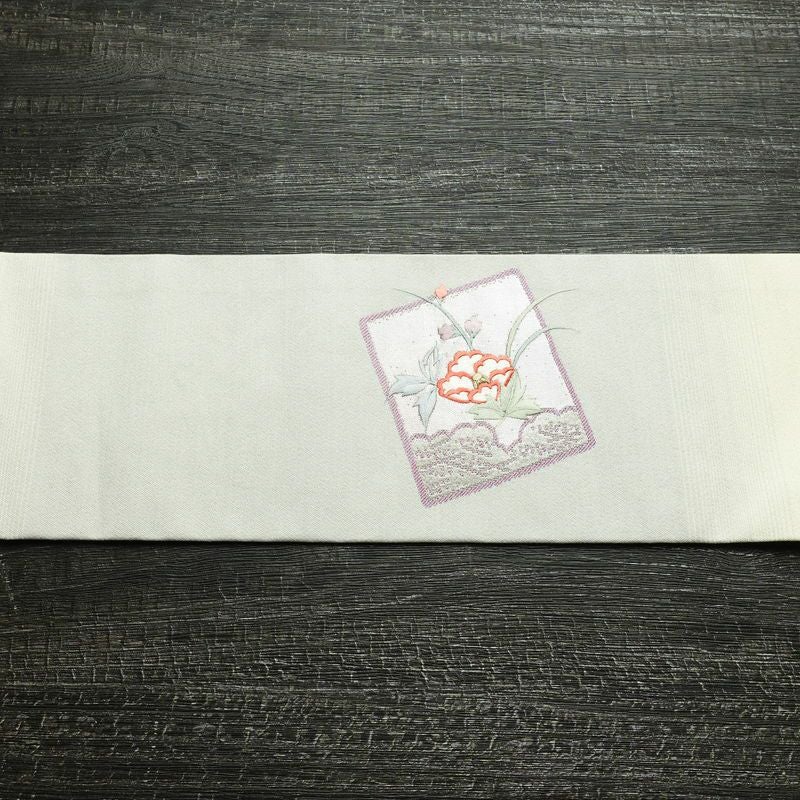 名古屋帯 太鼓柄 良品 正絹 木の葉・植物柄 名古屋仕立て なごや帯 リサイクル帯 帯 刺繍 箔 青・紺_画像16