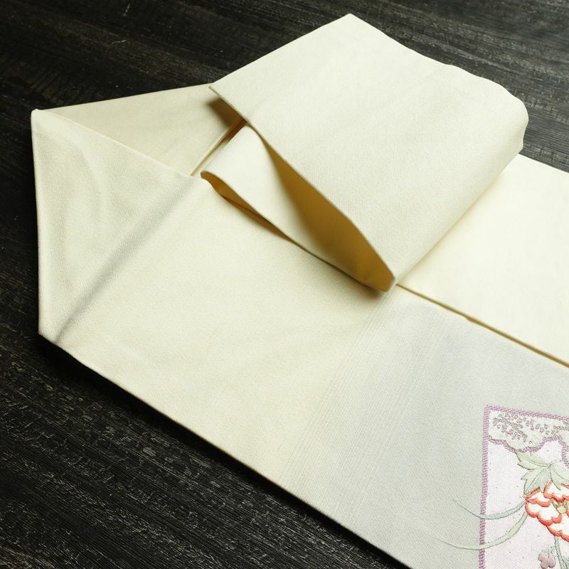 名古屋帯 太鼓柄 良品 正絹 木の葉・植物柄 名古屋仕立て なごや帯 リサイクル帯 帯 刺繍 箔 青・紺_画像22