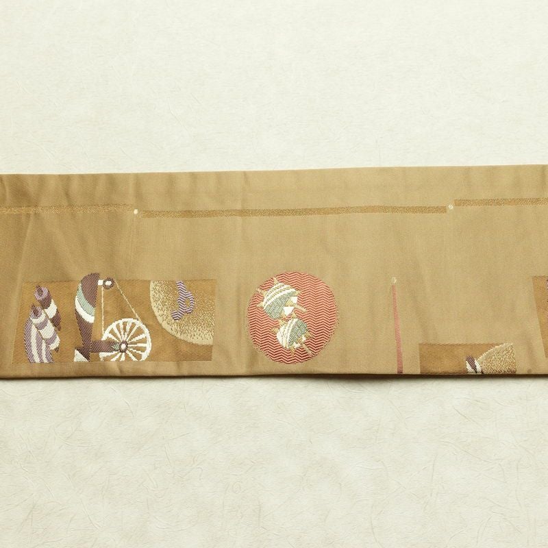名古屋帯 六通柄 良品 正絹 古典柄 名古屋仕立て なごや帯 リサイクル帯 帯 箔 黄・黄土色_画像15
