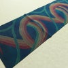名古屋帯 六通柄 正絹 幾何学柄・抽象柄 松葉仕立て なごや帯 リサイクル帯 帯 モダン 青・紺_画像8