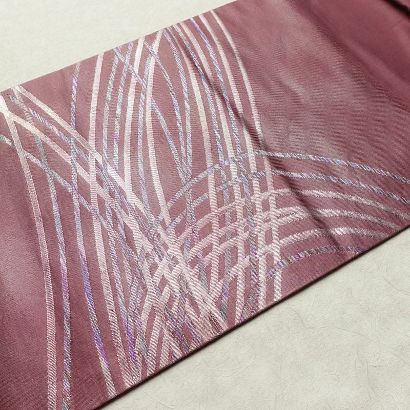 名古屋帯 太鼓柄 正絹 幾何学柄・抽象柄 名古屋仕立て なごや帯 リサイクル帯 帯 シンプル 紫・藤色_画像11