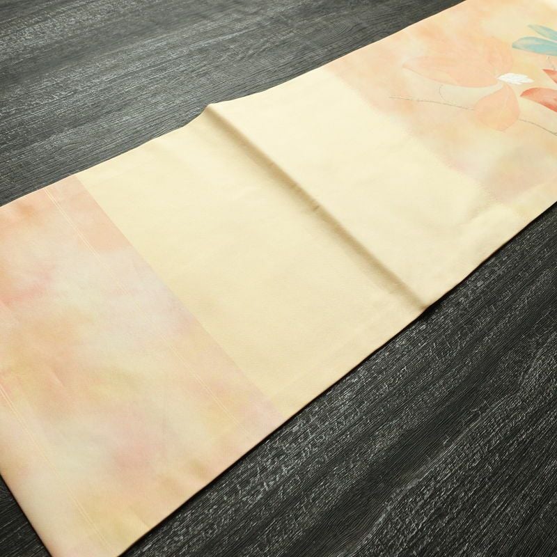 名古屋帯 太鼓柄 正絹 花柄 名古屋仕立て なごや帯 リサイクル帯 帯 金糸 シンプル オレンジベージュ 橙_画像7