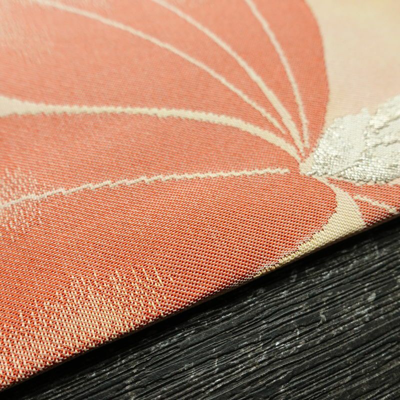 名古屋帯 太鼓柄 正絹 花柄 名古屋仕立て なごや帯 リサイクル帯 帯 金糸 シンプル オレンジベージュ 橙_画像11