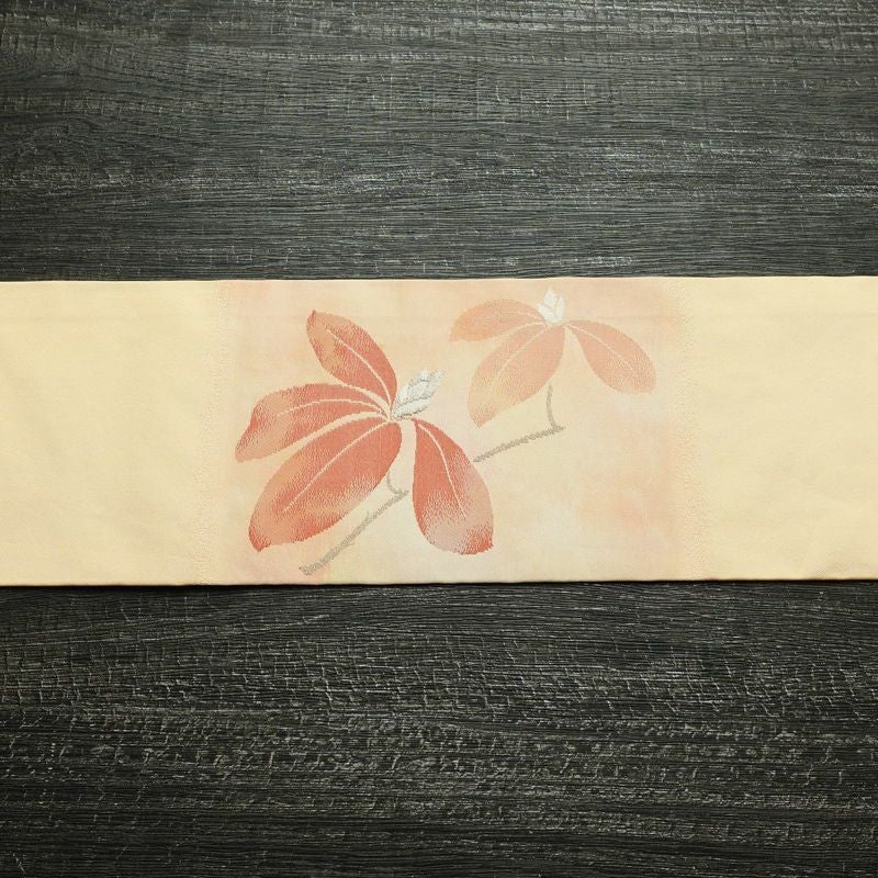 名古屋帯 太鼓柄 正絹 花柄 名古屋仕立て なごや帯 リサイクル帯 帯 金糸 シンプル オレンジベージュ 橙_画像14