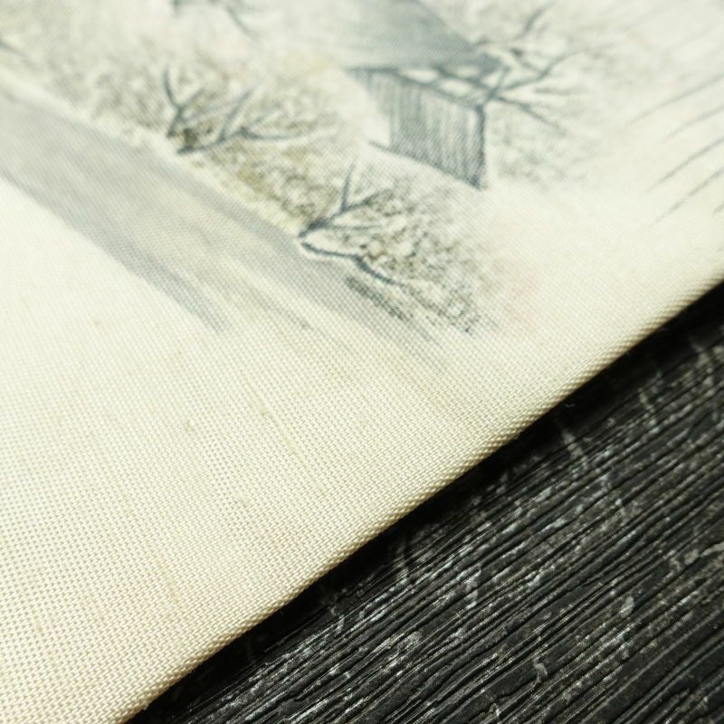 名古屋帯 太鼓柄 落款入り 正絹 風景柄 名古屋仕立て なごや帯 リサイクル帯 帯 白_画像13