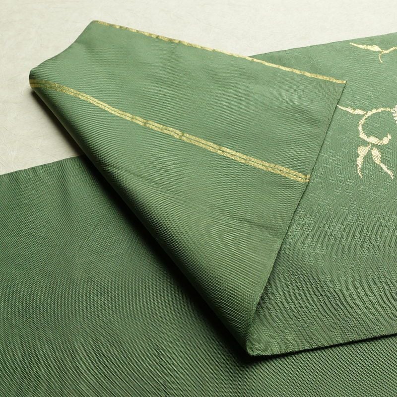 袋帯 太鼓柄 フォーマル用 正絹 花柄 リサイクル帯 帯 金糸 緑・うぐいす色_画像9