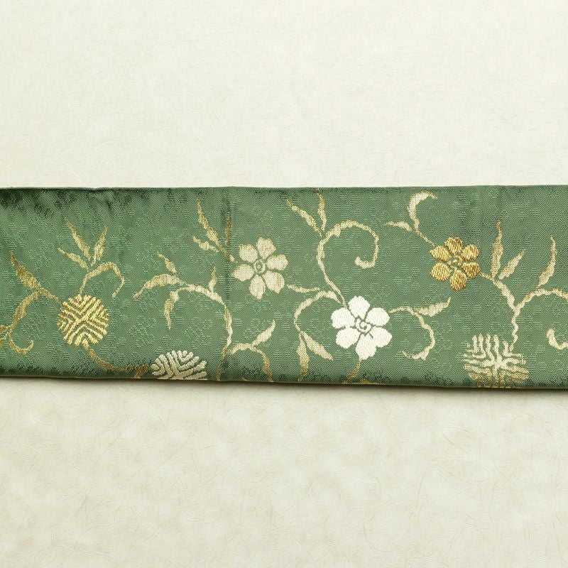 袋帯 太鼓柄 フォーマル用 正絹 花柄 リサイクル帯 帯 金糸 緑・うぐいす色_画像14