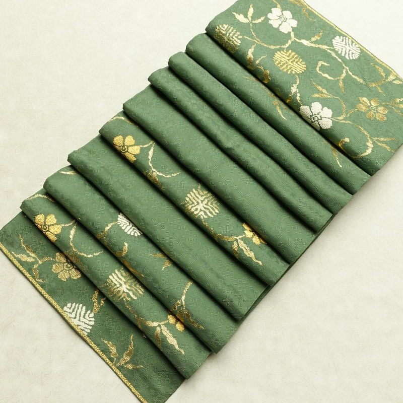 袋帯 太鼓柄 フォーマル用 正絹 花柄 リサイクル帯 帯 金糸 緑・うぐいす色_画像16