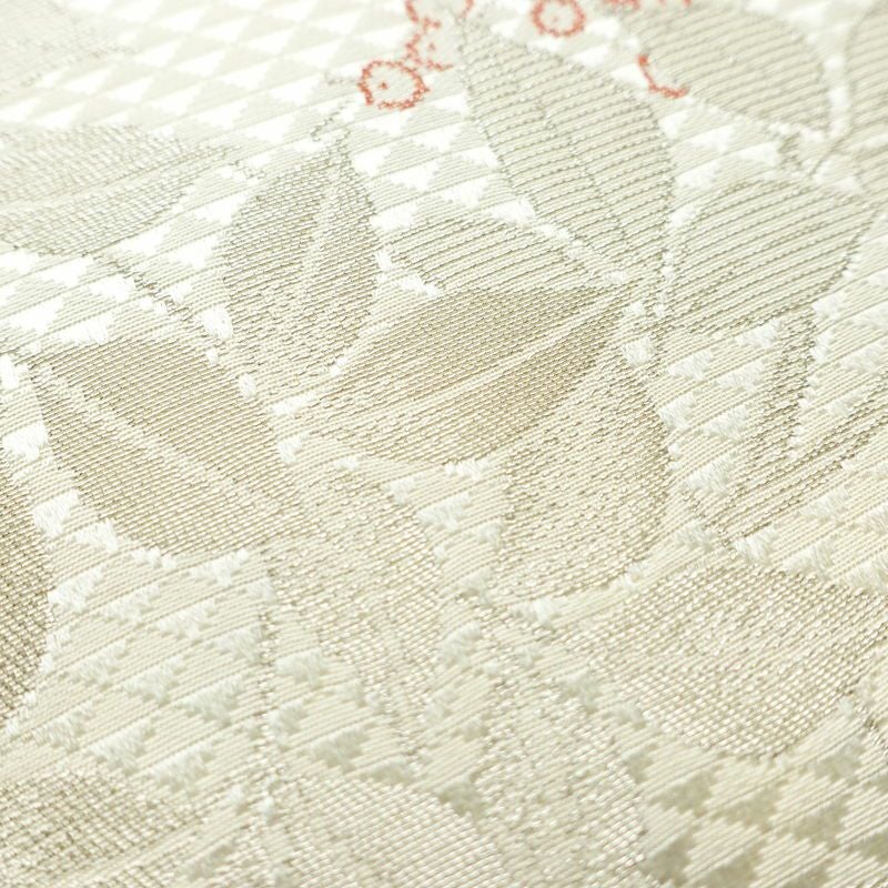 名古屋帯 太鼓柄 美品 落款入り 正絹 木の葉・植物柄 名古屋仕立て なごや帯 リサイクル帯 帯 シンプル_画像7