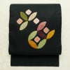 名古屋帯 太鼓柄 金駒刺繍 正絹 古典柄 名古屋仕立て なごや帯 リサイクル帯 帯 刺繍 シンプル 黒_画像1