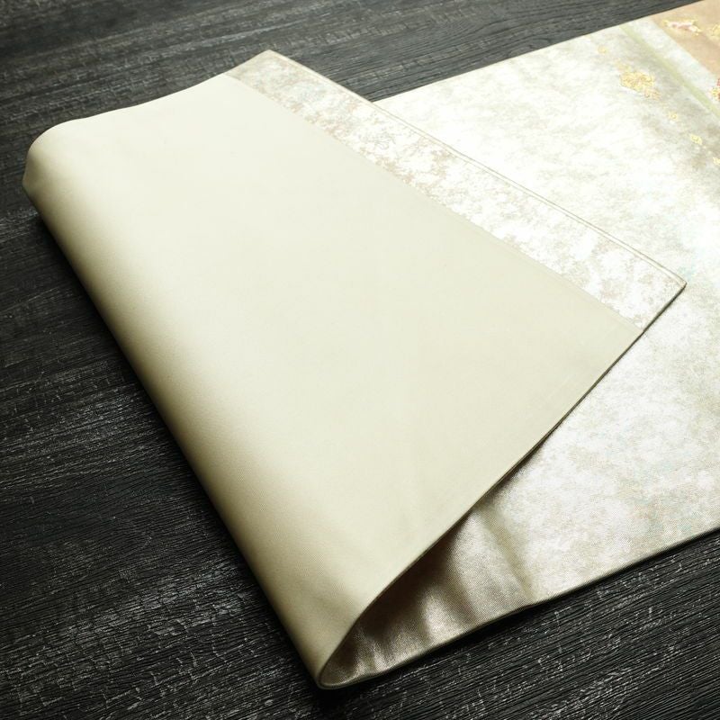 名古屋帯 青銅箔 太鼓柄 良品 正絹 蝶・昆虫柄 名古屋仕立て なごや帯 リサイクル帯 帯 箔 シンプル 金・銀_画像9