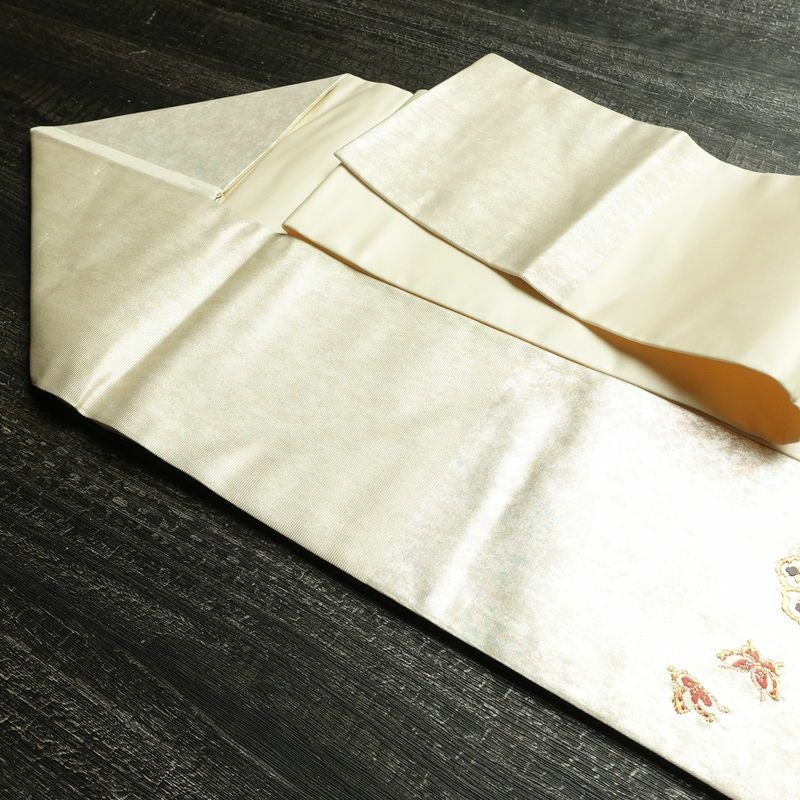 名古屋帯 青銅箔 太鼓柄 良品 正絹 蝶・昆虫柄 名古屋仕立て なごや帯 リサイクル帯 帯 箔 シンプル 金・銀_画像21