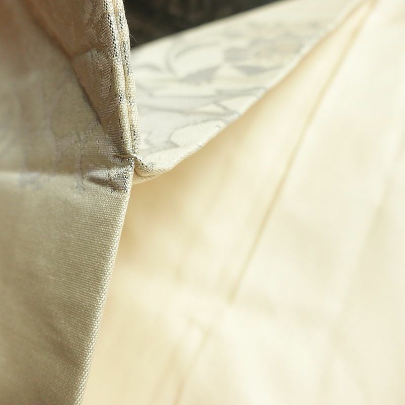 名古屋帯 六通柄 正絹 幾何学柄・抽象柄 名古屋仕立て なごや帯 リサイクル帯 帯 箔 モダン クリーム_画像20