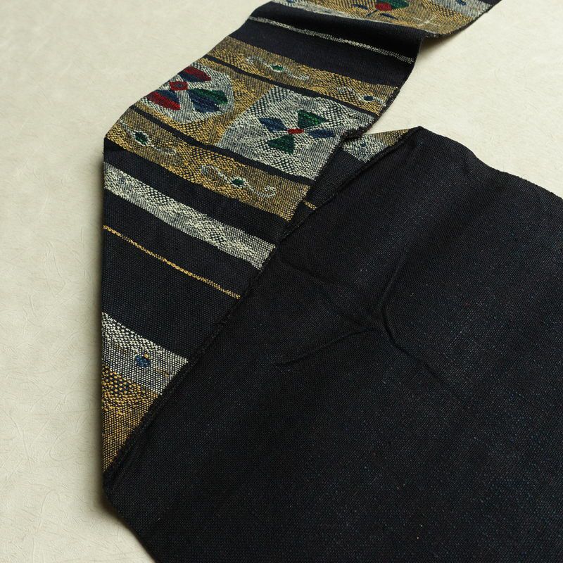 名古屋帯 六通柄 正絹 幾何学柄・抽象柄 名古屋仕立て なごや帯 リサイクル帯 帯 青・紺_画像19