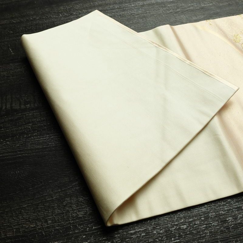 名古屋帯 太鼓柄 正絹 花柄 名古屋仕立て なごや帯 リサイクル帯 帯 箔 金糸 クリーム_画像11